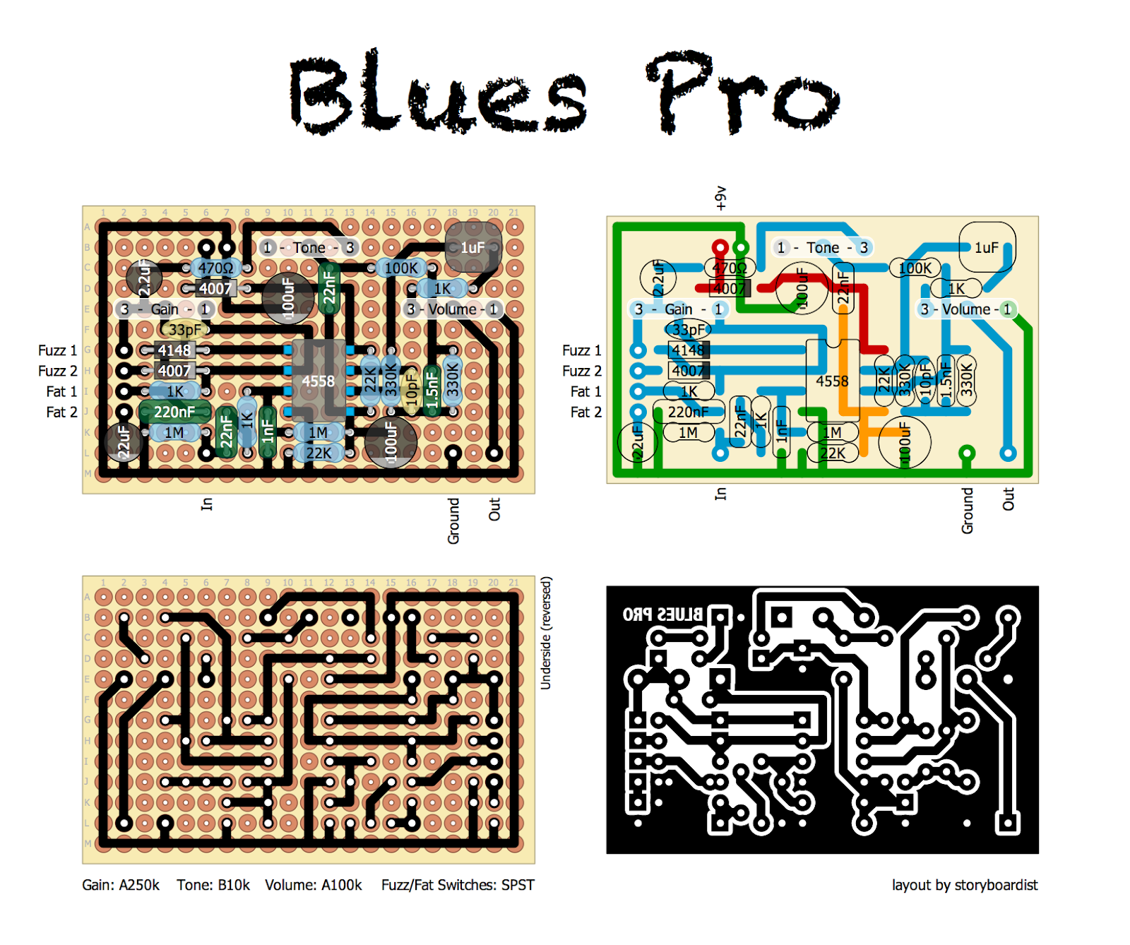 Perf and PCB Effects Layouts: MI Audio Blues Pro